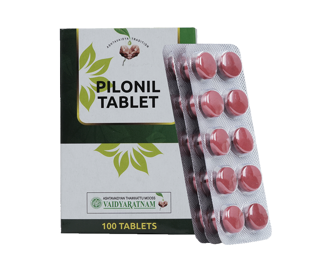 Vaidyaratnam PILONIL TABLETS Jar of 100 QTY